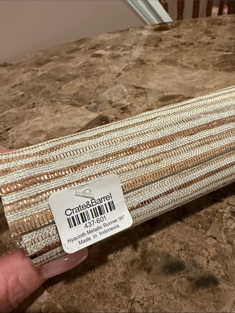 Crate & Barrel Metallic Hyacinth Table Runner 90” - Picture 5 of 6